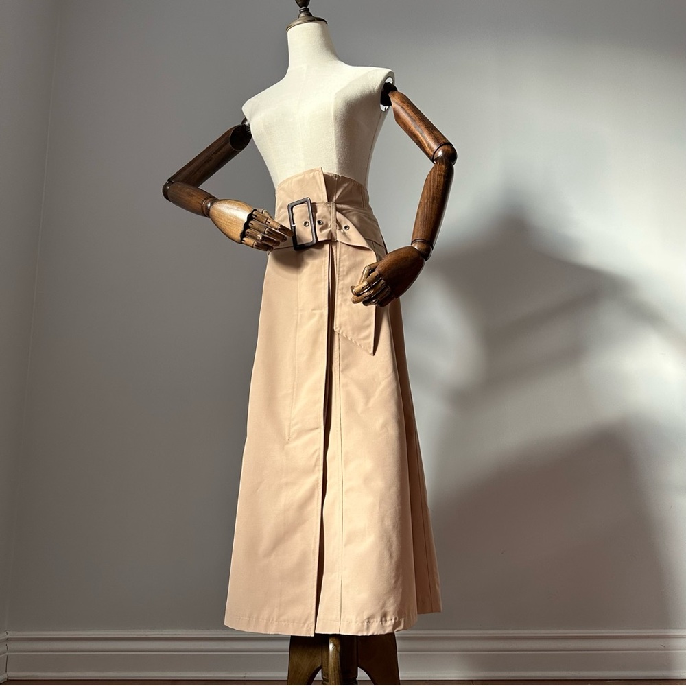 Beige Wrap Midi Skirt A-Line